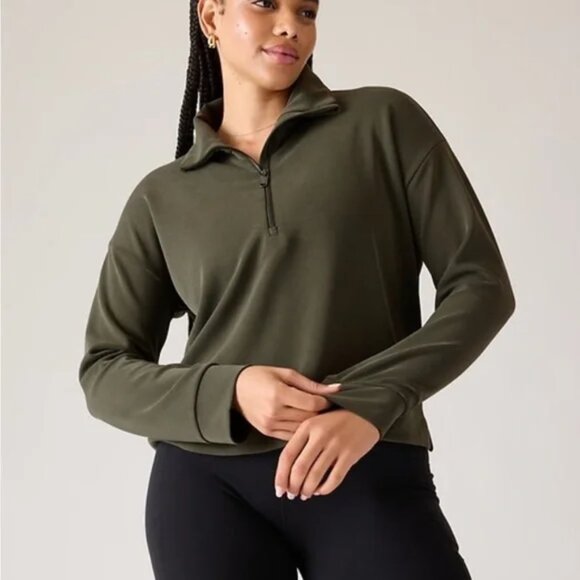 NEW ATHLETA Seasoft Quarter Zip in Aspen Olive Women's Size Large - Picture 4 of 4